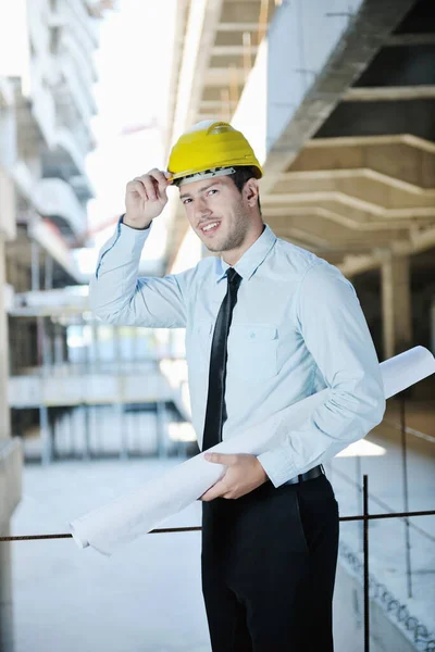 Man Arkitekt Ingenjör Affärschef Webbplatsen Byggprojekt — Stockfoto