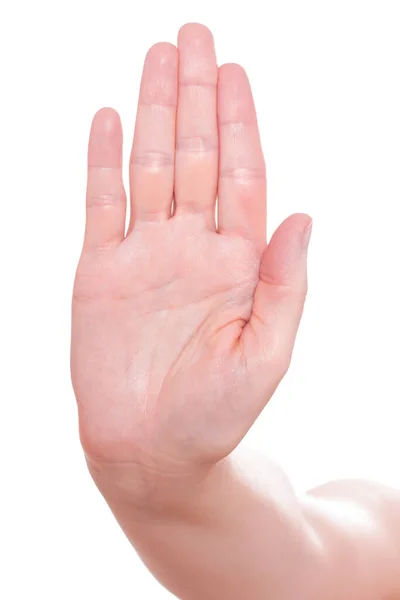 Biały Odizolowany Znak Dłoni Zatrzymania — Zdjęcie stockowe