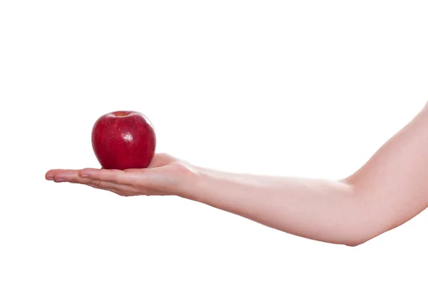 Woman Holding Red Apple Isolated White — Stock Photo, Image