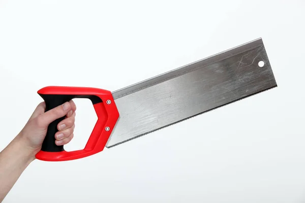 Hand Red Handle White Background — Stock Photo, Image
