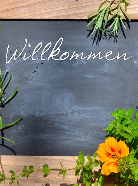 Willkommensschild Für Kräutertafel — Stockfoto