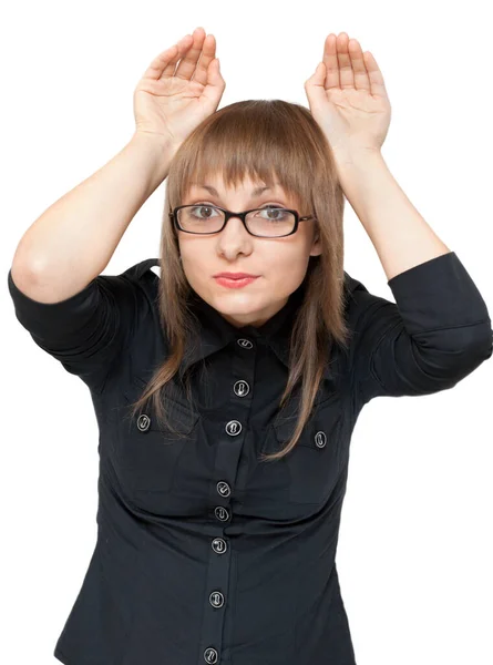 Young Girl Has Packed Palm Manner Ear Stock Photo