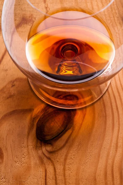 Brandy Jerez Verre Sur Une Planche Bois — Photo