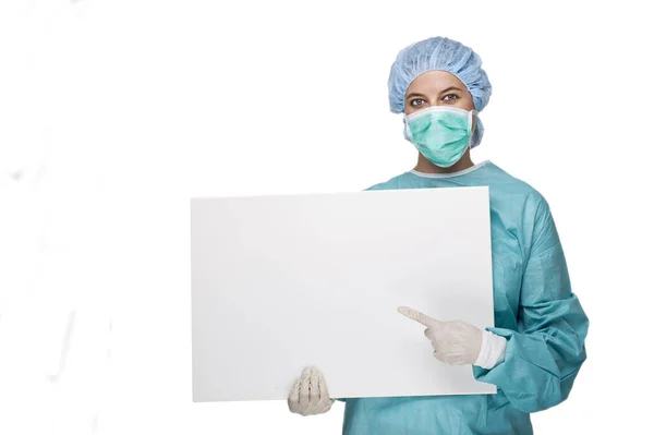 Doctor Con Ropa Protectora Cartel Publicitario — Foto de Stock