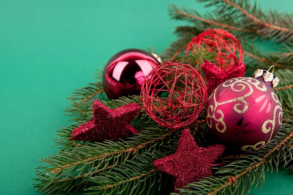 Decorações Árvore Natal Close Tiro — Fotografia de Stock
