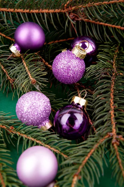 Karácsonyfa Dekorációk Közelről Lövés — Stock Fotó