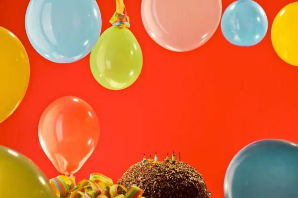 Espacio Copia Concepto Fondo Con Pasteles Globos Colores — Foto de Stock