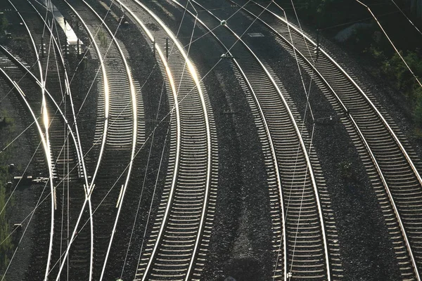 Trilhos Ferroviários Nevoeiro — Fotografia de Stock