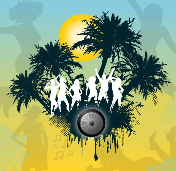Jongeren Vieren Strandfeest Onder Palmbomen — Stockfoto