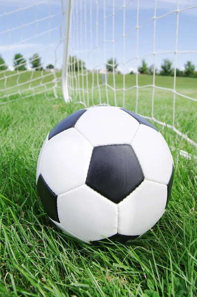 Soccer Ball Lay Green Grass Sport Concept — Stock Photo, Image