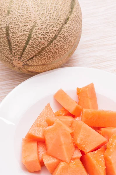 Morceaux Orange Melon Charentais — Photo