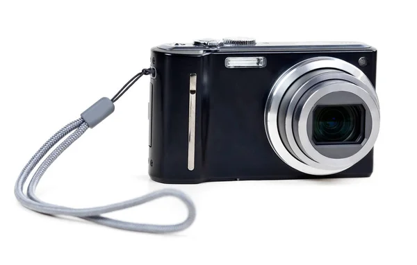 Caméra Noire Avec Objectif Coulissant Isolé Sur Fond Blanc — Photo