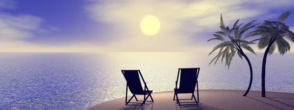 Dvě Židle Palmami Písku Moře Slunce — Stock fotografie