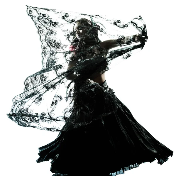 Uma Mulher Árabe Dançarina Ventre Dançando Silhueta Estúdio Isolado Fundo — Fotografia de Stock