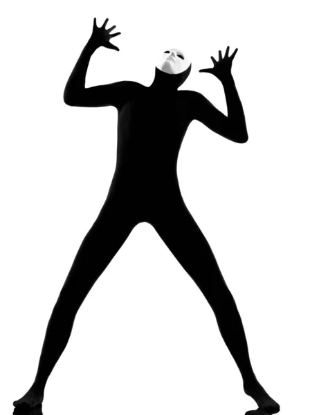 Performer Man Mime Mask Complaigning Looking Studio Isolated White Background — Stock Photo, Image