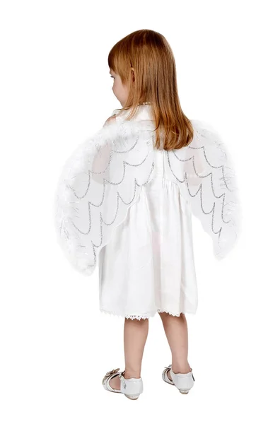 Little Girl Angel Wings Back Studio Gray Background Royalty Free Stock Photos