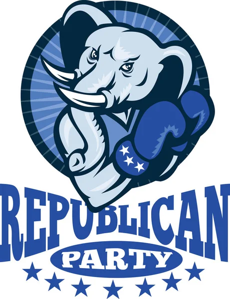 Ilustração Pugilista Mascote Republicano Elefante Boxe Com Luvas Definido Dentro — Fotografia de Stock