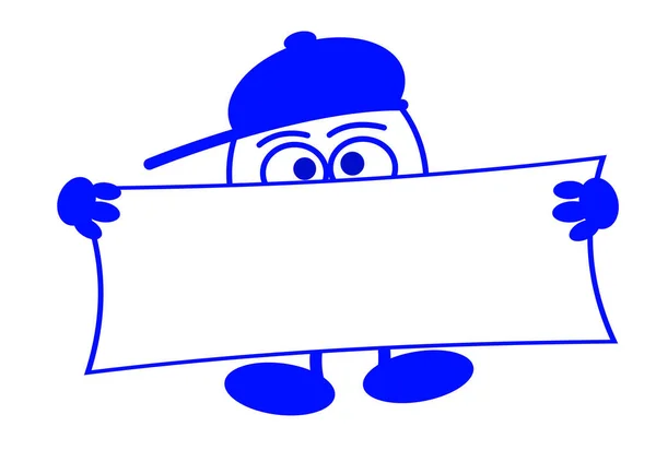 Charakter Kresleného Filmu Velkýma Očima Který Drží Znak Prostorem Pro — Stock fotografie