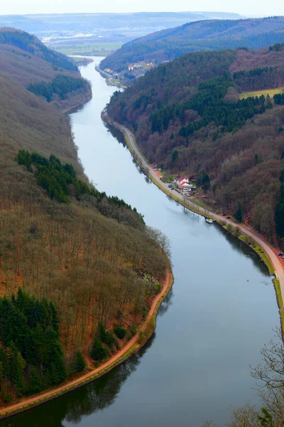 View Saar Loop Saarschleife View Point Orscholz Saarland Germany Warm — Stockfoto