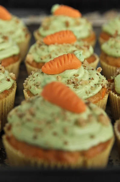 Cupcakes Καρότο Στο Παρασκήνιο Κοντινό — Φωτογραφία Αρχείου