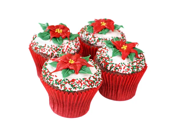 Cupcakes Decorated Poinsettia Made Colored White Chocolate — Stock Photo, Image