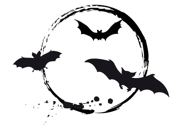 Pipistrelli Grungy Halloween Con Luna Illustrazione Sfondo — Foto Stock