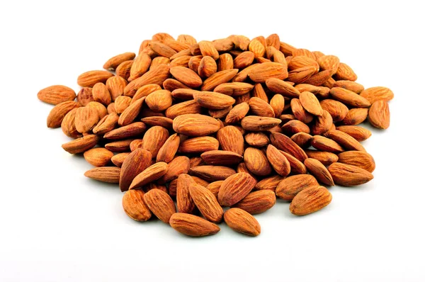 Almonds Lot Filled Table White Background — Stock Photo, Image