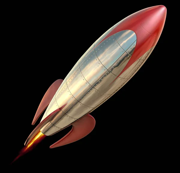 Веселая Стилизованная Ракета Полу Изолированная Черном Бэкграунде Вырезанной Дорожкой — стоковое фото