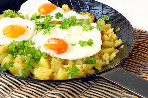 Gebakken Aardappelen Met Gebakken Smeltpan — Stockfoto