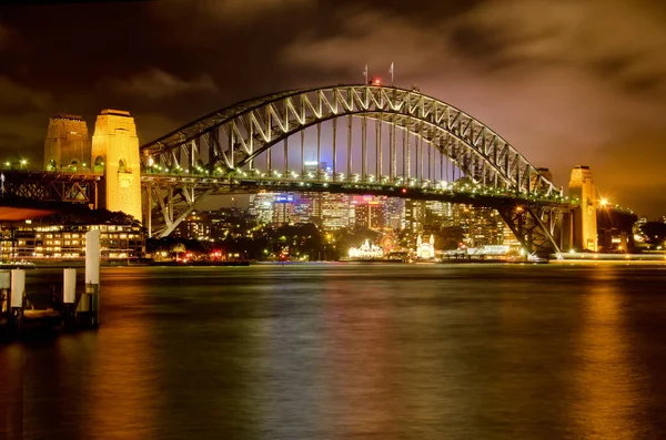 Sydney Avustralya Gece Liman Köprüsü — Stok fotoğraf
