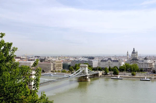 Pont Chaîne Avec Palais Gresham Basilique Sankt Stephan Budapest Hongrie — Photo