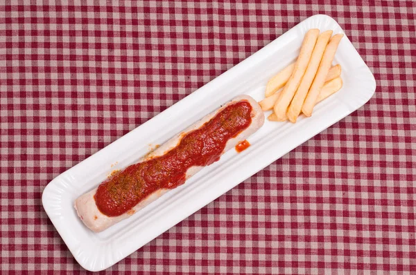 Currywurst Fries Checkered Cloth — Stock Photo, Image