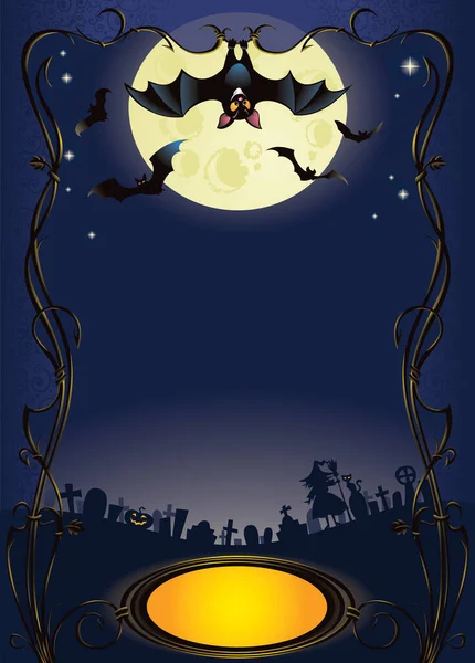 Halloween Background Funny Bat Graveyard Copyspace — Stock Photo, Image