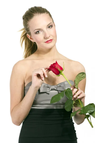 Ragazza Con Rosa San Valentino Sfondo Bianco — Foto Stock