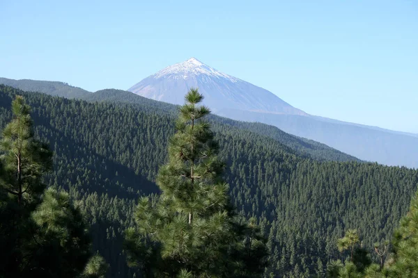 Widokiem Ośnieżony Szczyt Góry Teide Tenerife — Zdjęcie stockowe
