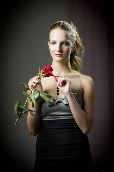 Attractive Woman Holding Rose Valentine Day Stock Image