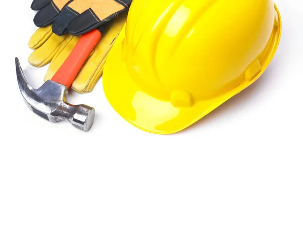 Hardhat Hammer Leather Gloves White — Stock Photo, Image