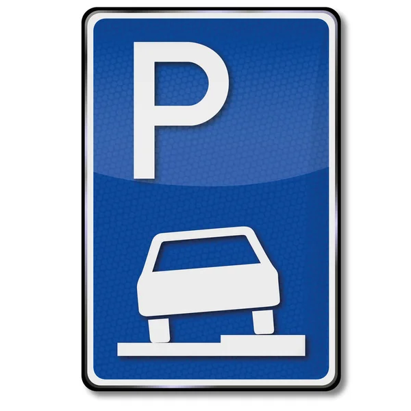 Parking Znakiem Drogowym Krawężniku — Zdjęcie stockowe