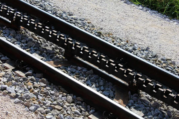 Carriles Tren Vacíos Tierra — Foto de Stock