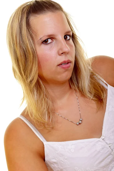 Young Blond Woman White Background Studio Shot — Stock Photo, Image