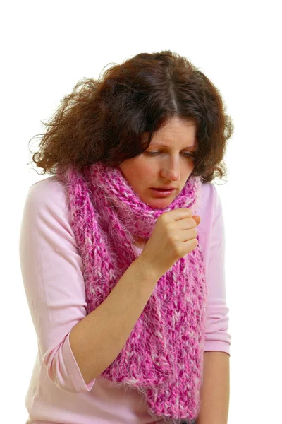 Coughing Woman Isolated White Background Studio Shot Adobe Rgb — Stock Photo, Image