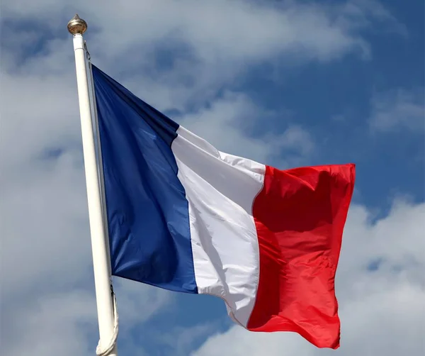 Franse Vlag Zwaaien Wind — Stockfoto