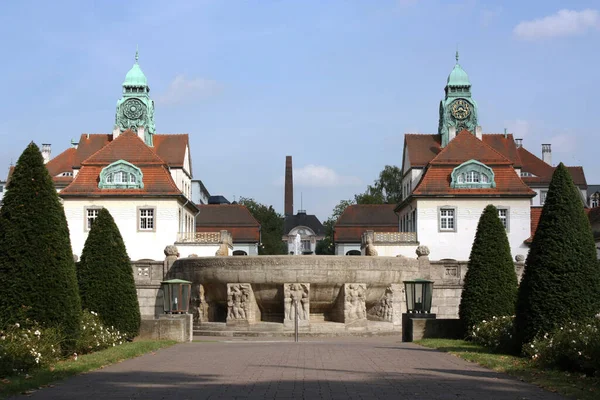 Sprudelhof Historic Art Nouveau Spa Complex Fountain Courtyard — Stock Photo, Image