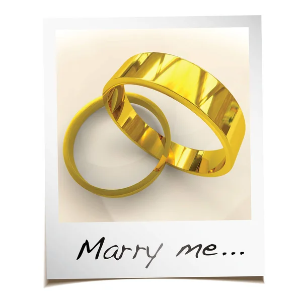 Romantischer Hochzeitsantrag Mit Sofortbild Und Goldringen — Stockfoto