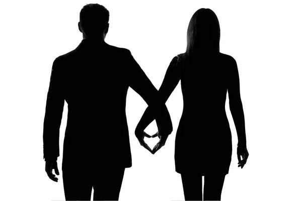 One Lovers Caucasian Couple Man Woman Walking Hand Hand Studio — ストック写真
