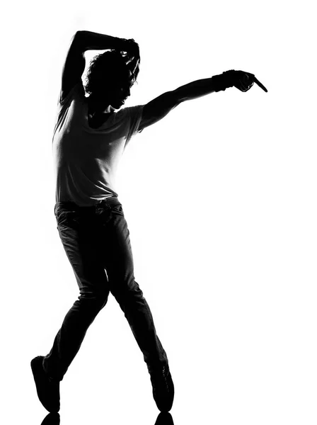 Volle Länge Silhouette Eines Jungen Mannes Tänzer Tanzen Funky Hip — Stockfoto