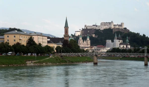 Akşam Saatlerinde Avusturya Salzburg Salzach Nehri — Stok fotoğraf