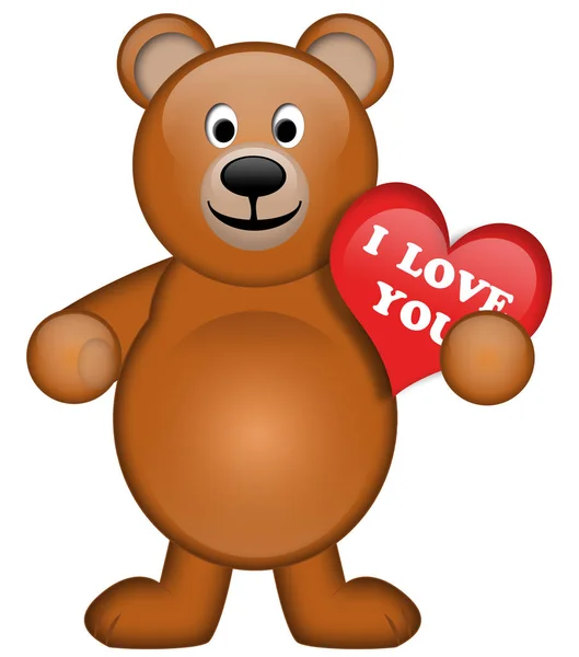 Бурый Медведь Красным Сердцем Любовь Vallentine — стоковое фото
