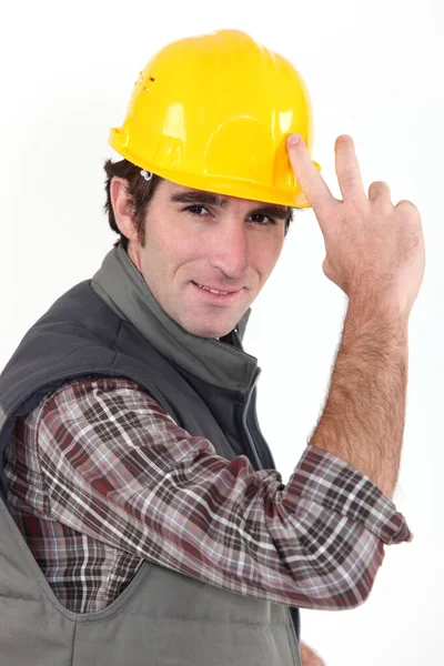 Trabajador Construcción Con Casco Sombrero Duro — Foto de Stock