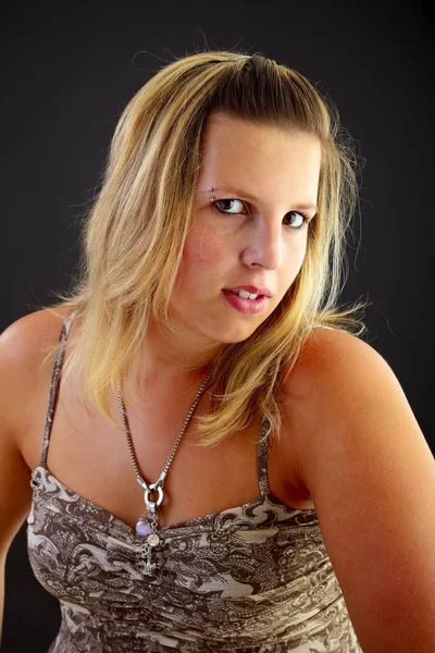 Young Blond Woman Black Background Studio Shot Adobe Rgb — Stock Photo, Image
